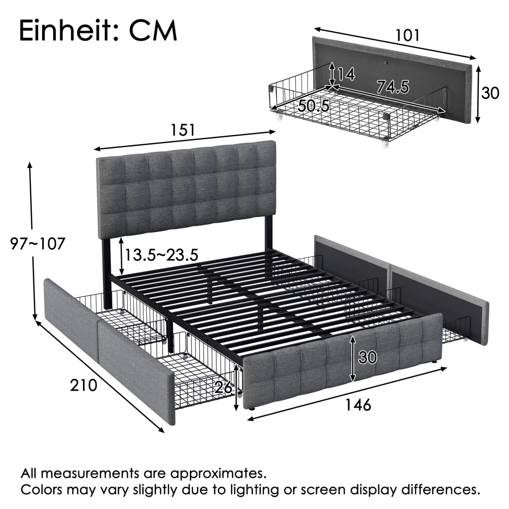letto imbottito lino grigio 140 x 200 cm