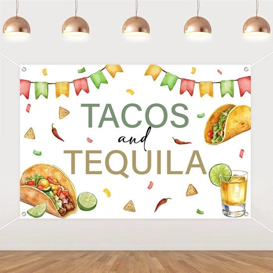 Decorazione di Festa per Tacos e Tequila - Banner di Sfondo 1,5 x 1 m - Festa Tematica Messicana - Cinco de Mayo - Taco Martedì - Progetto Visivamente Accattivante