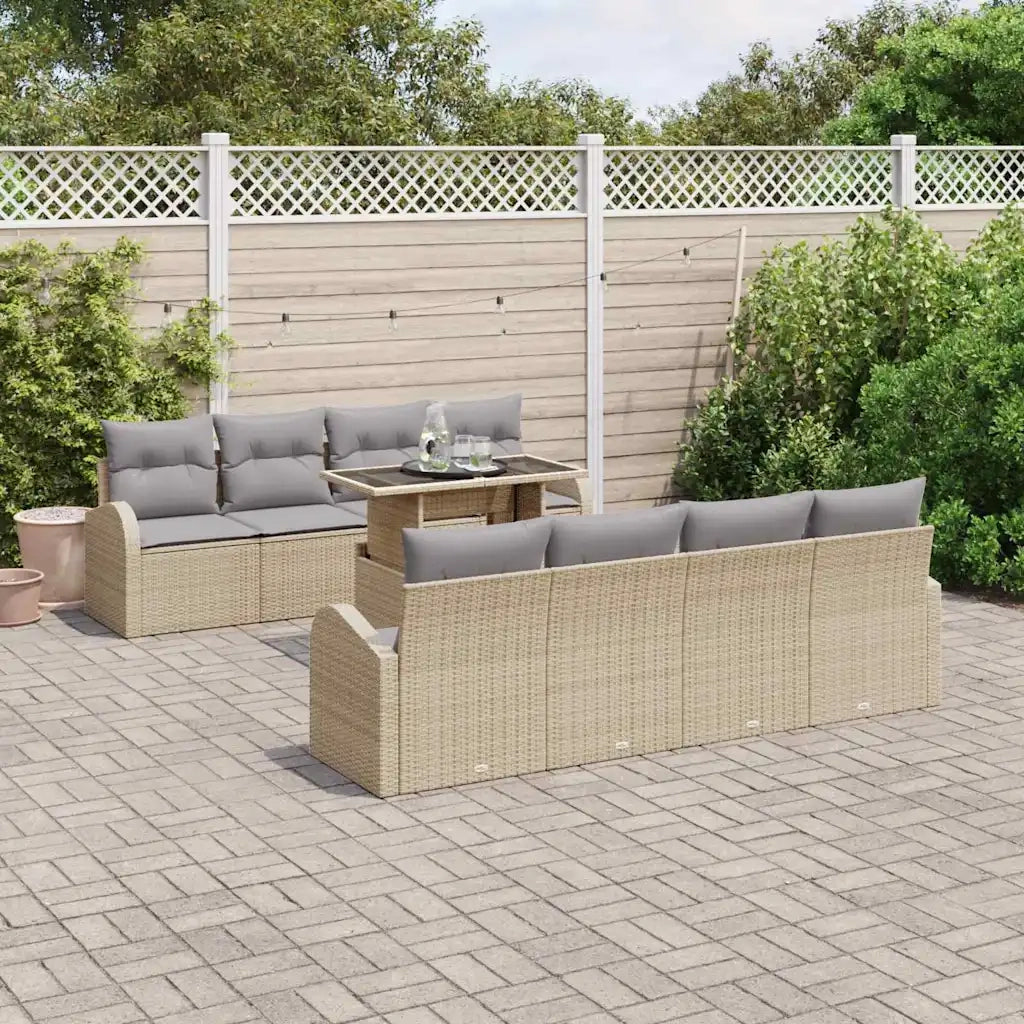 Set Divano da Giardino 9 pcs Beige Rattan in Polipropilene 3357343