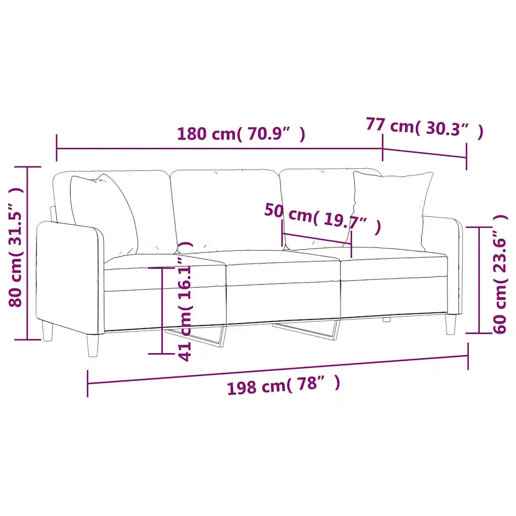 Divano | Divano da soggiorno | Sofa a 3 Posti con Cuscini Nero 180 cm in Tessuto
