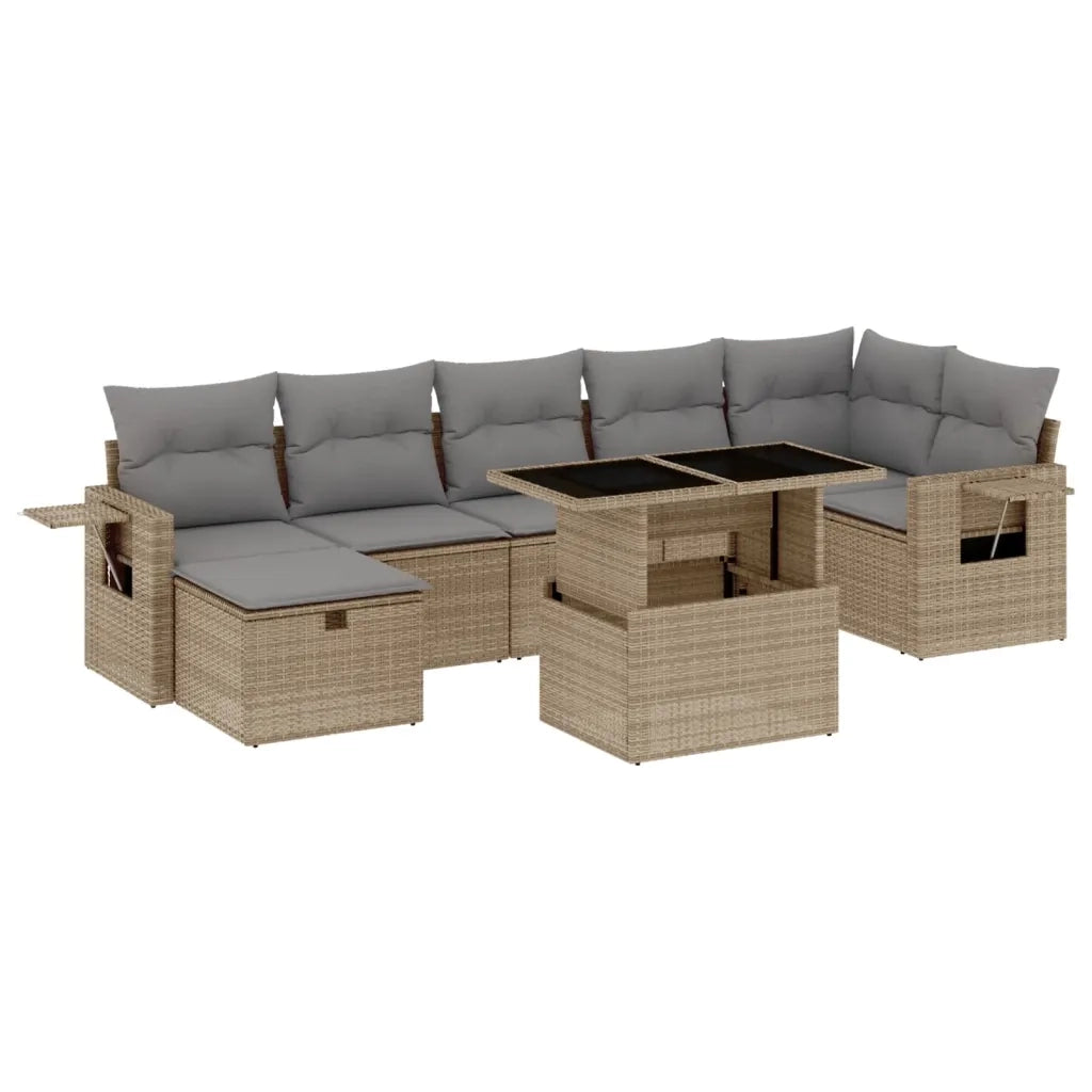 Set Divano da Giardino 8 pz con Cuscini Beige in Polyrattan 3274989