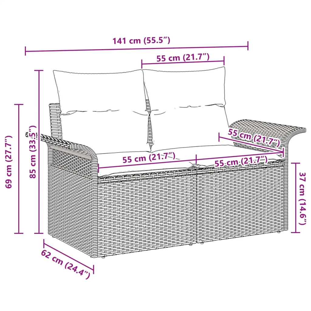 Divano da giardino con cuscino 141 x 62 x 69 cm polyrattan 42006708