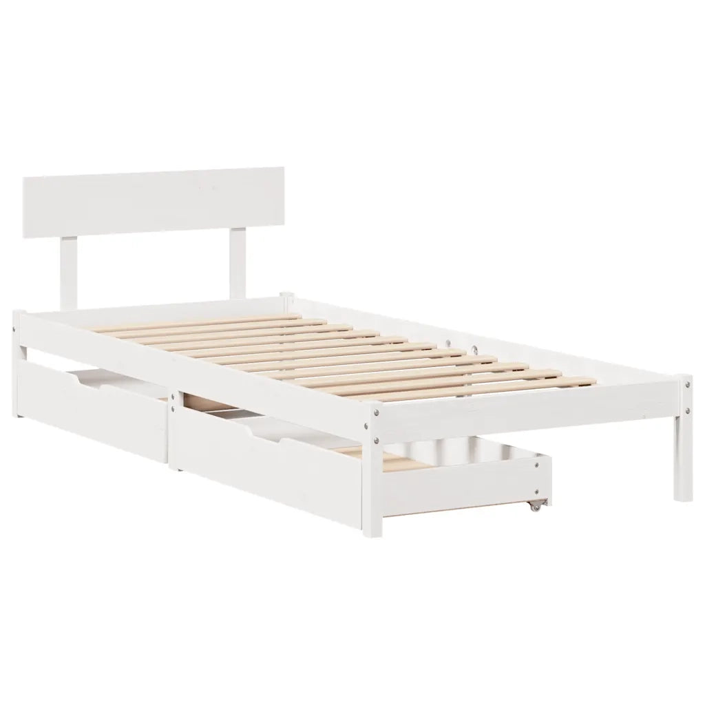 Letto senza Materasso-Struttura Letto Bianco 90x190 cm in Legno Massello Pino 645515