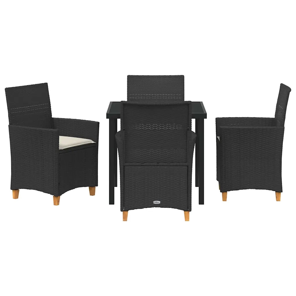 Set da Pranzo per Giardino 5 pcs Nero polyrattan