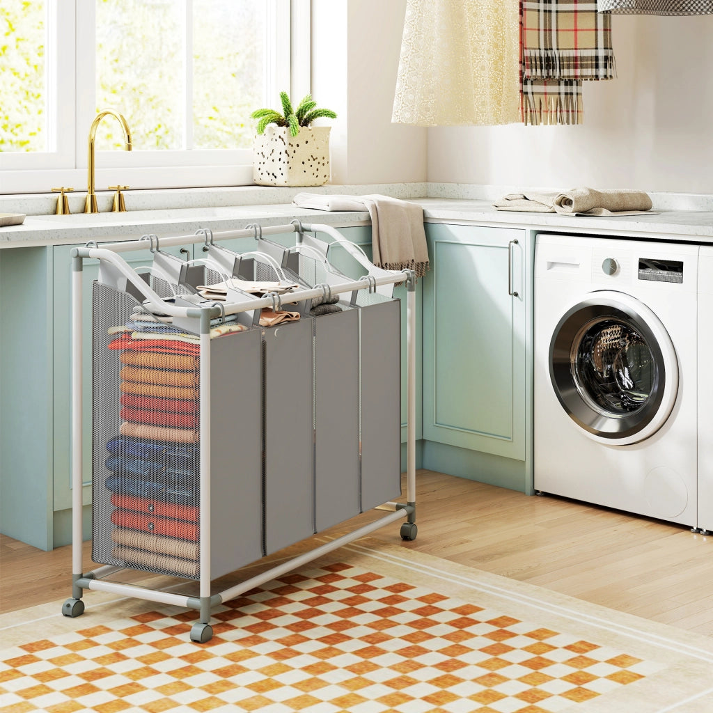 Cestino per il bucato con 4 scomparti 160 L ¨C zephmum ¨C Grigio 97x38x81 cm