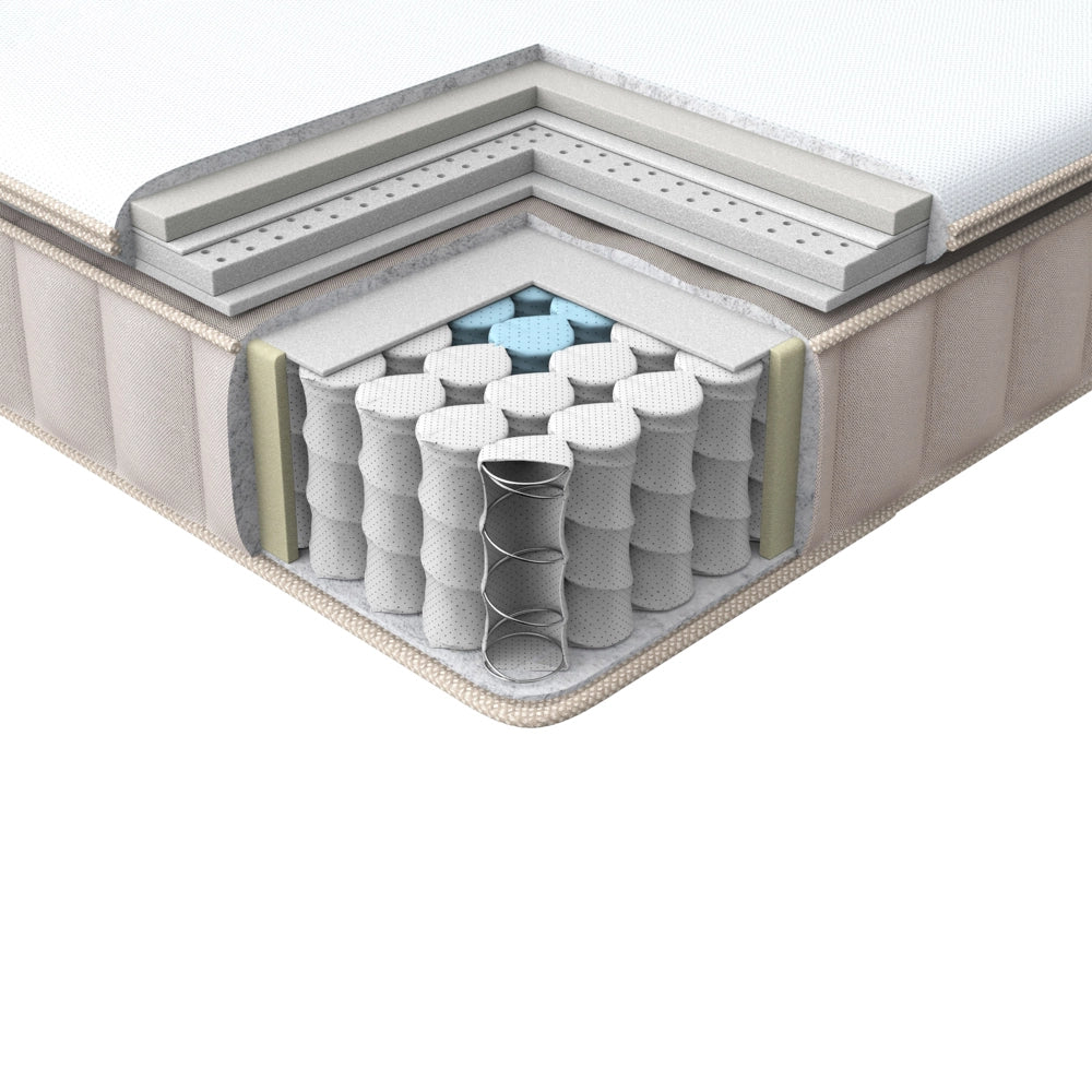 Materasso a molle insacchettate in lattice bianco e beige EU 160 x 200 cm duro con cerniera e rivestimento in poliestere rimovibile Accessori per la camera da letto