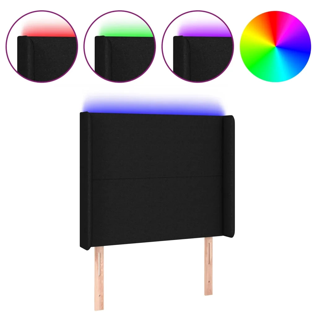 Testiera a LED Nera 83x16x118/128 cm in Tessuto 3123744