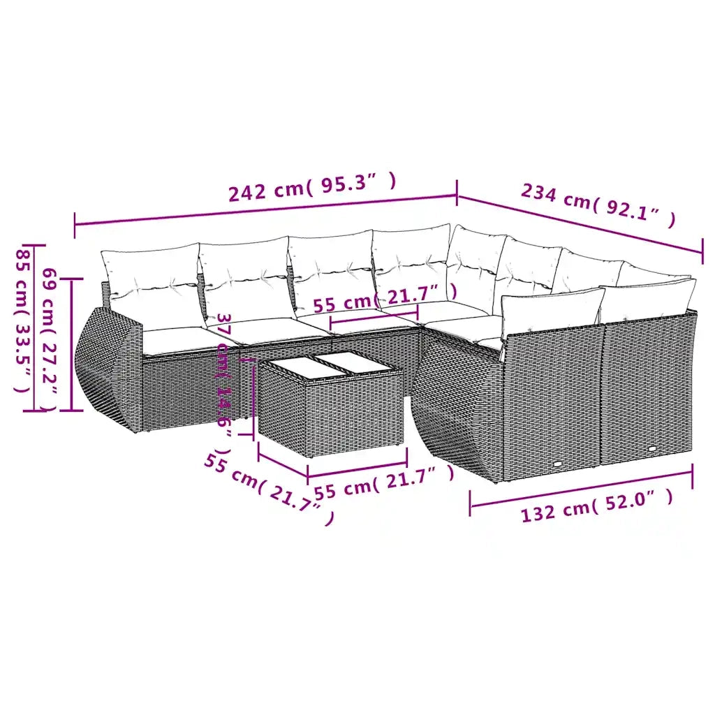Set Divani da Giardino 9pz con Cuscini Marrone in Polyrattan 3221162