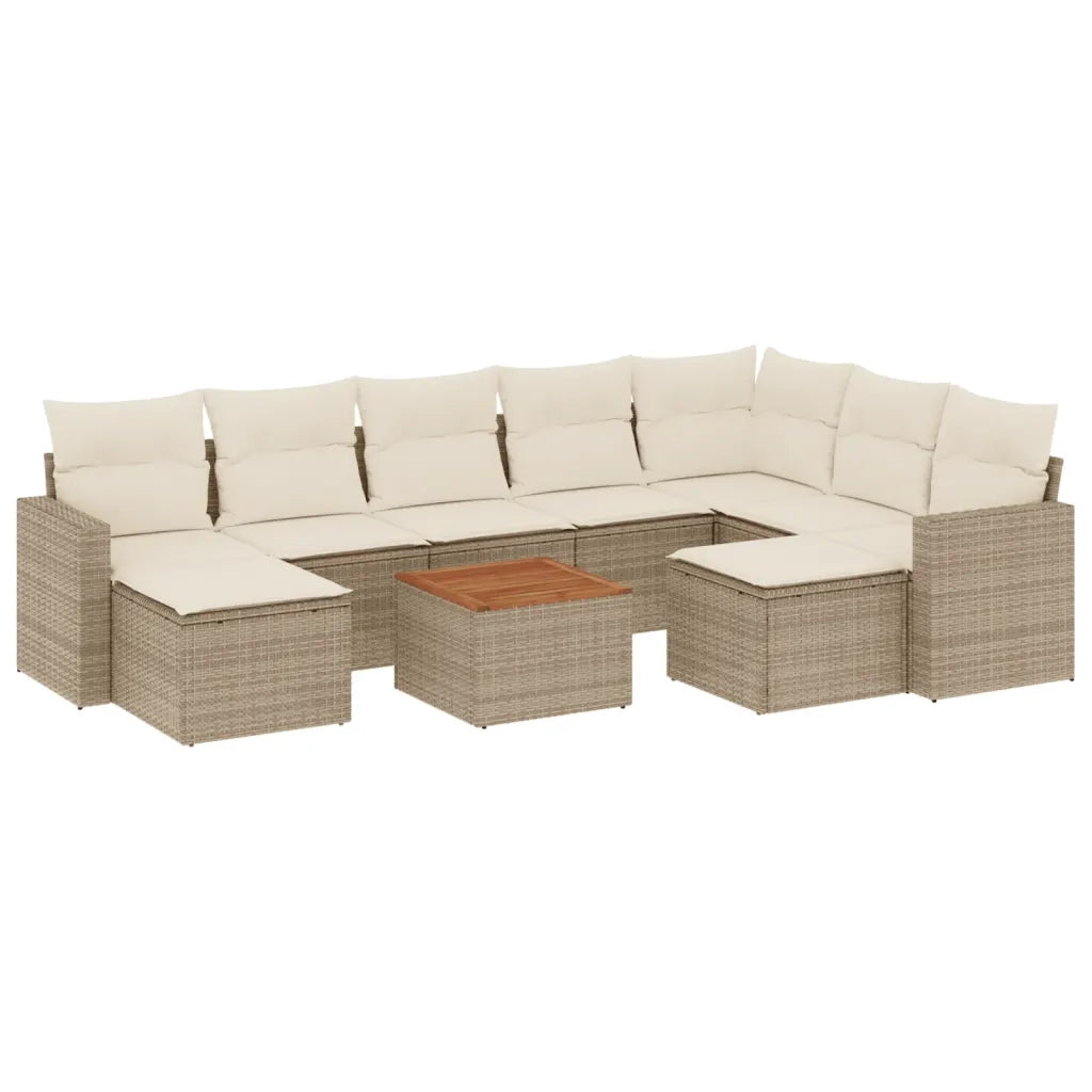 Set Divano da Giardino 10 pz con Cuscini Beige in Polyrattan