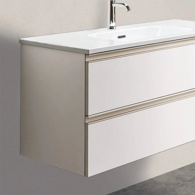 Mobile bagno sospeso 80 cm bianco opaco con lavabo e specchio tondo Master