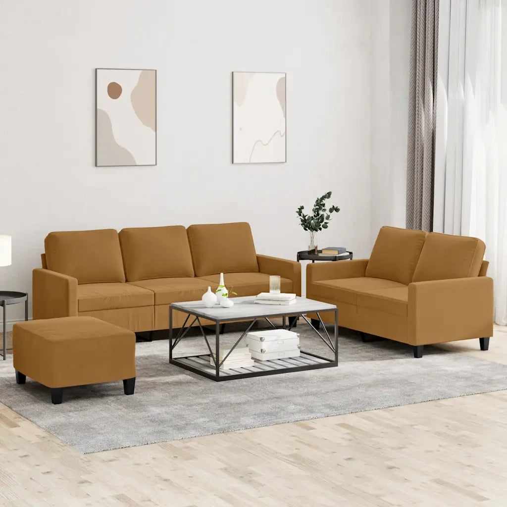 Set di Divani 3 pz con Cuscini Marrone in Velluto