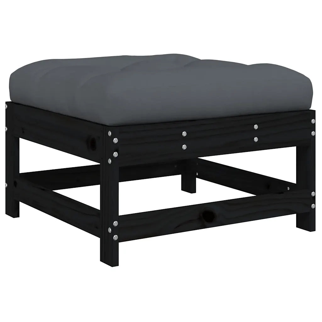 Poggiapiedi da Giardino con Cuscino Legno Massello di Pino Nero 825559
