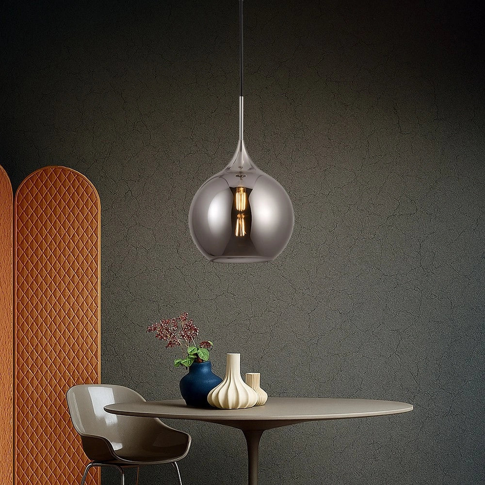 Trade Shop - Lampadario A Sospensione Decorativa In Metallo Con Sfera In Vetro Attacco E27 Ip20 A72 - Grigio Argento