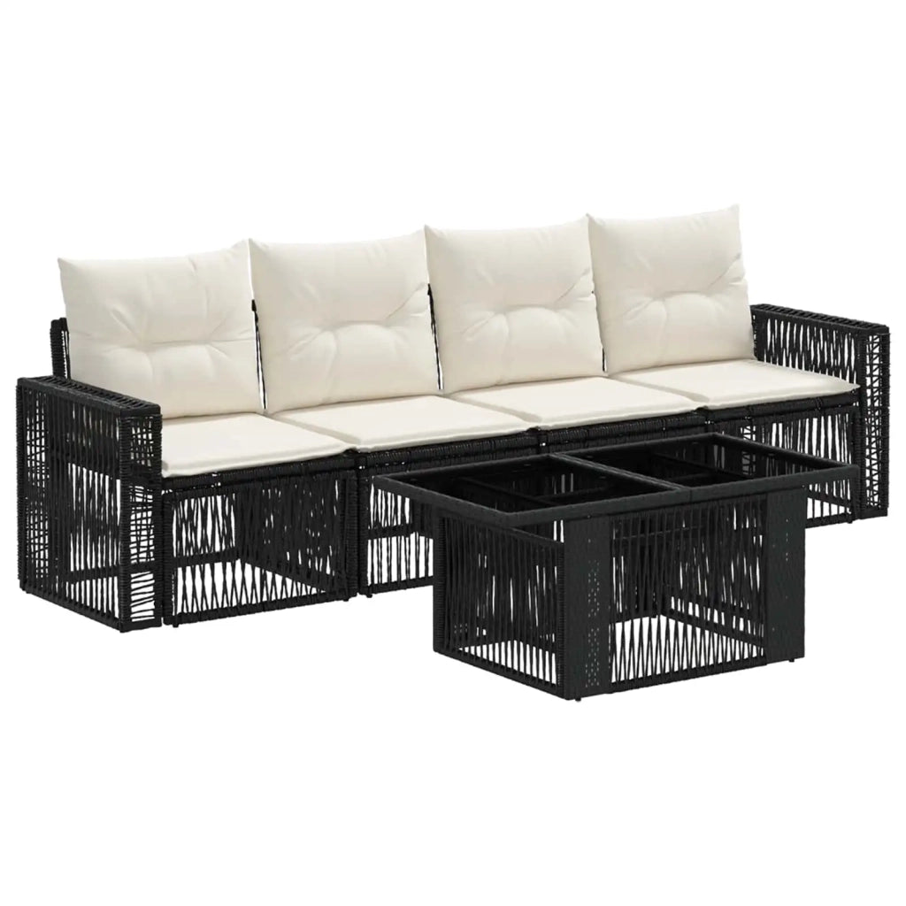 Set Divano da Giardino 5 pz Nero e Bianco Crema polyrattan 3436741