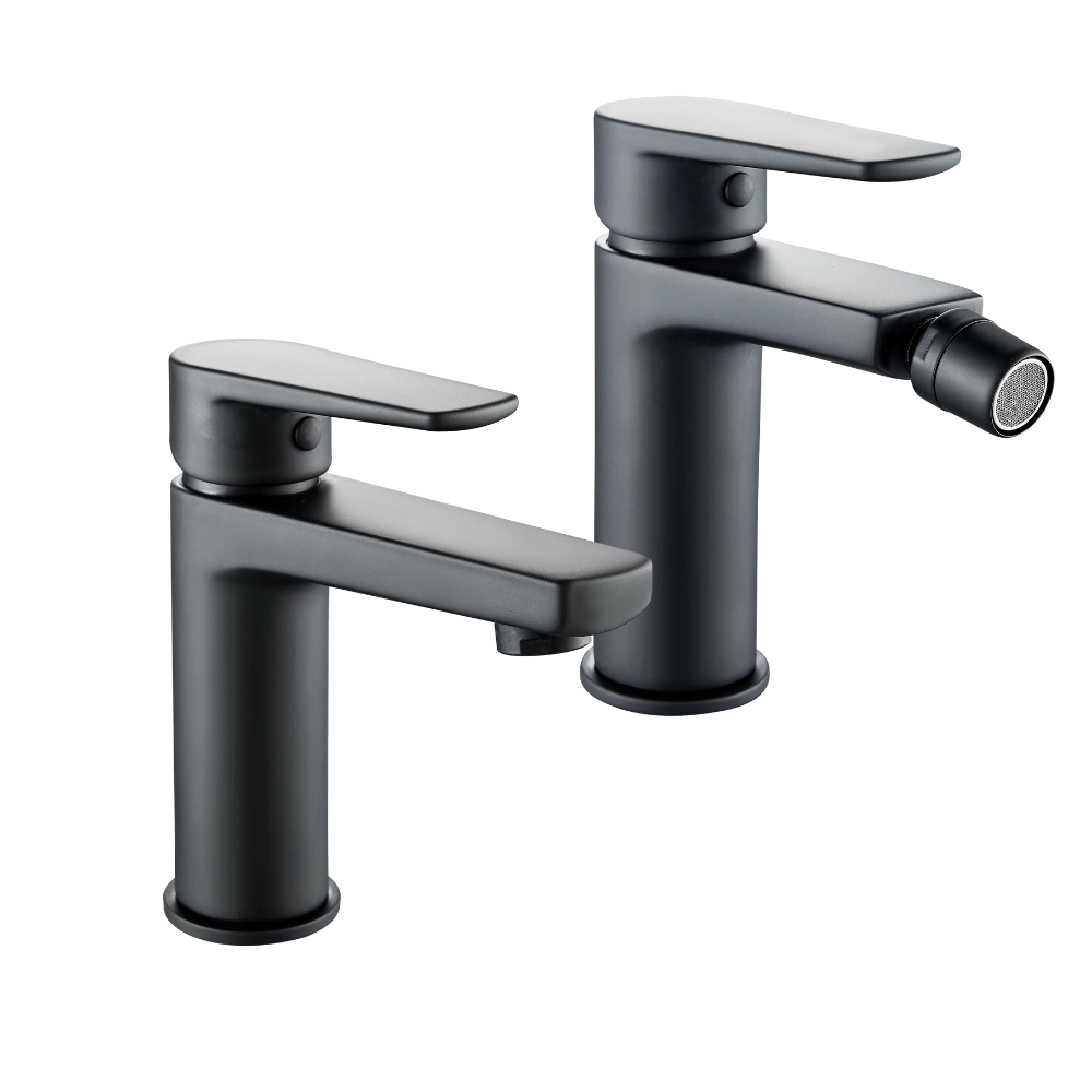 Coppia miscelatore rubinetto bidet e miscelatore lavabo linea africa nero opaco