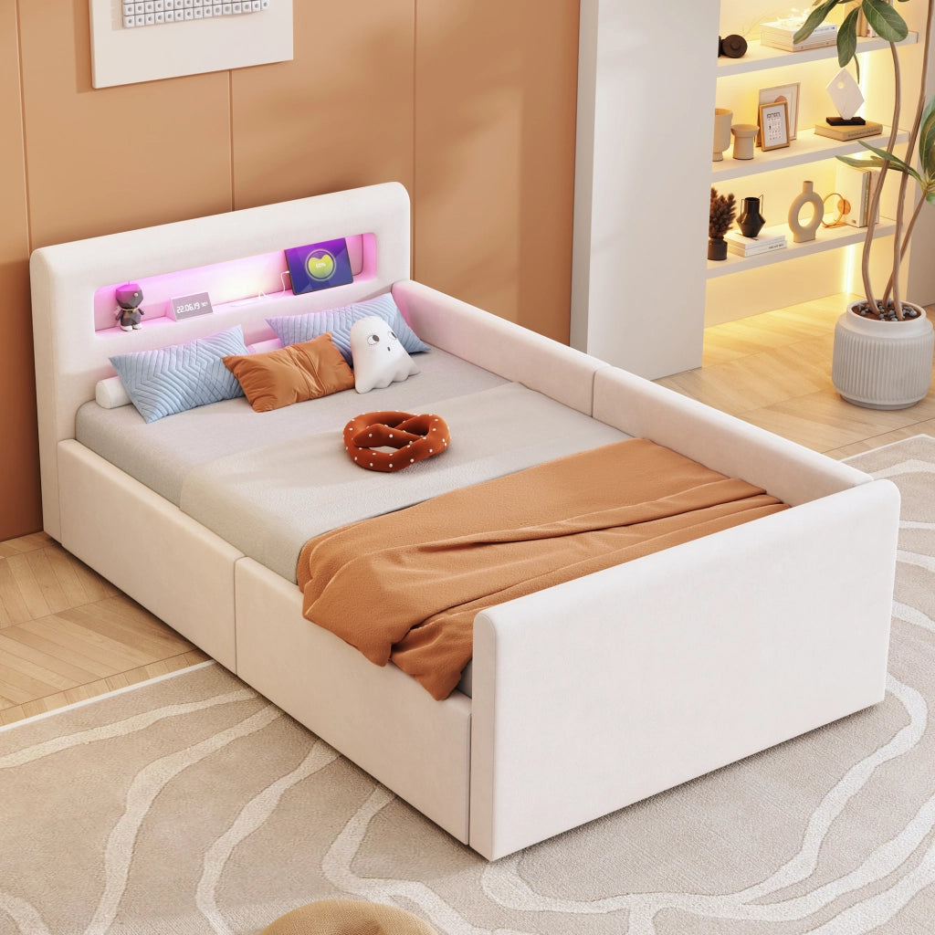 letto imbottito velluto beige 90 x 200 cm