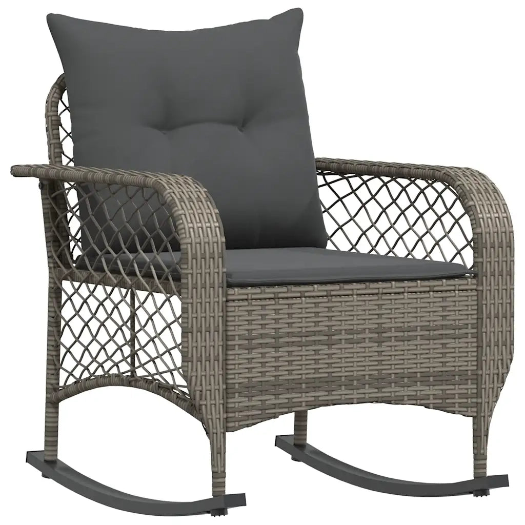 Sedia a Dondolo da Giardino con Cuscini in Polyrattan Grigio 4104195