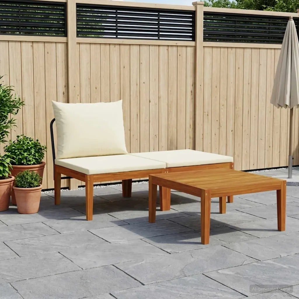 3 pcs Set da Giardino con Cuscini Naturale 42022067