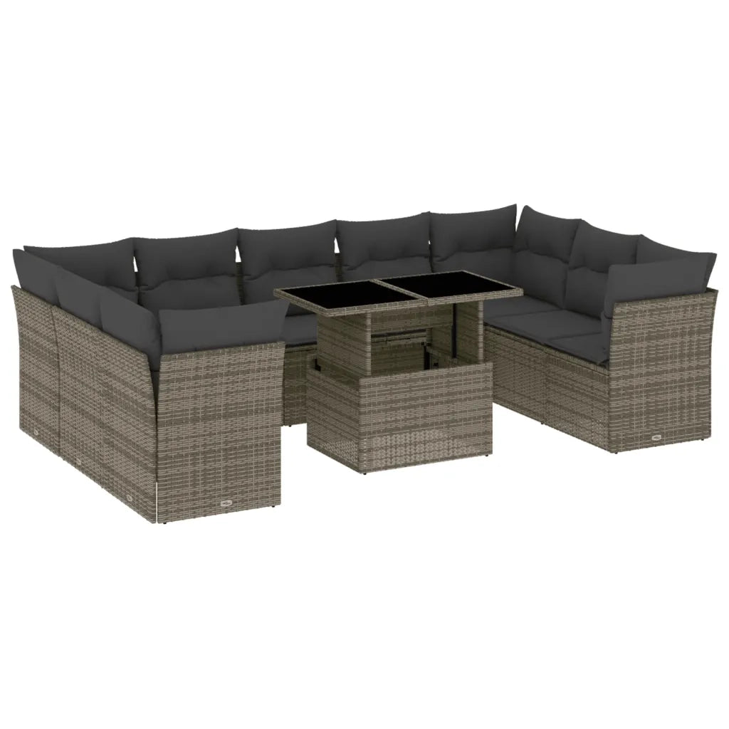 Set Divano da Giardino 10 pz con Cuscini Grigio in Polyrattan 3266820