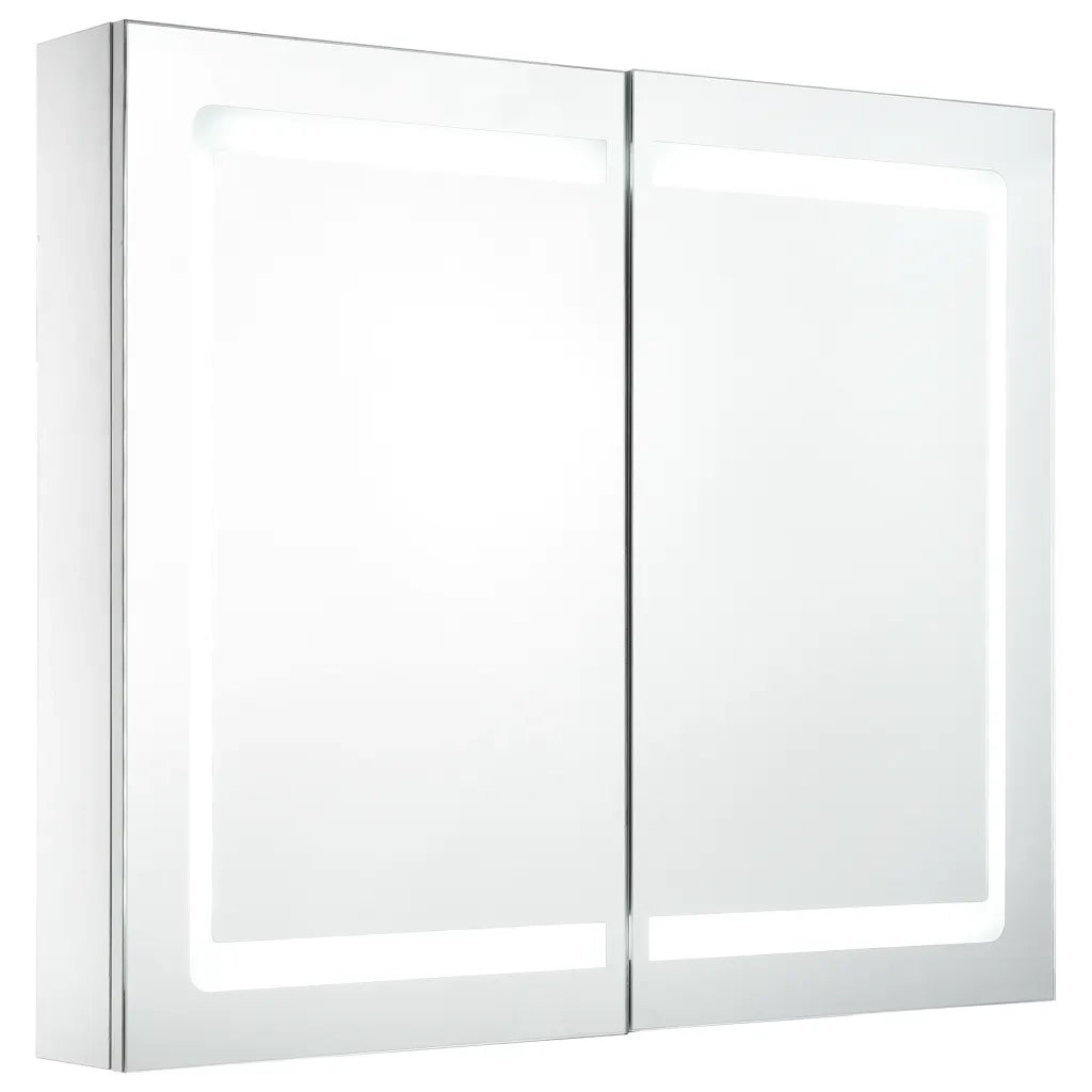 Armadietto Bagno con Specchio e LED 80x12,2x68 cm