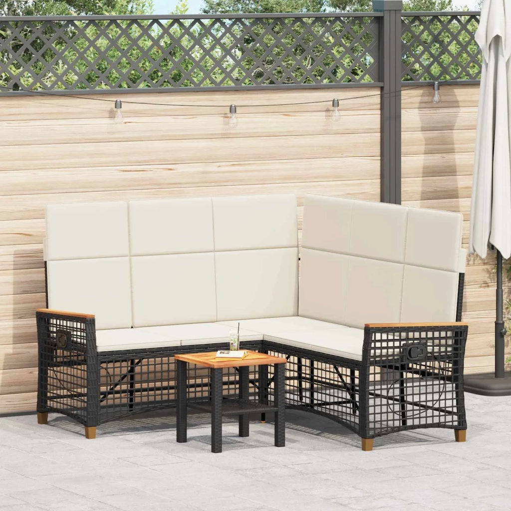 Set di Divani Recliner da Giardino Nero e Bianco Crema 42026823