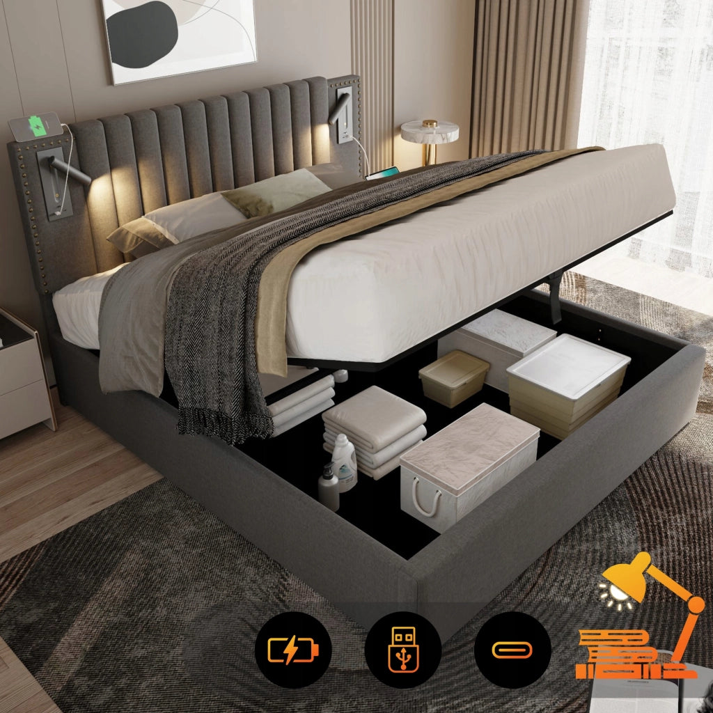 Letto singolo 140x200 grigio con rete e materasso - Xylo