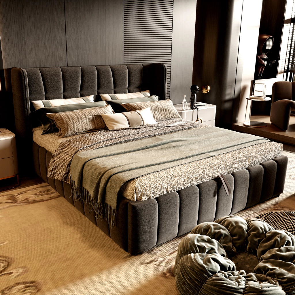 letto imbottito tessuto grigio 180 x 200 cm