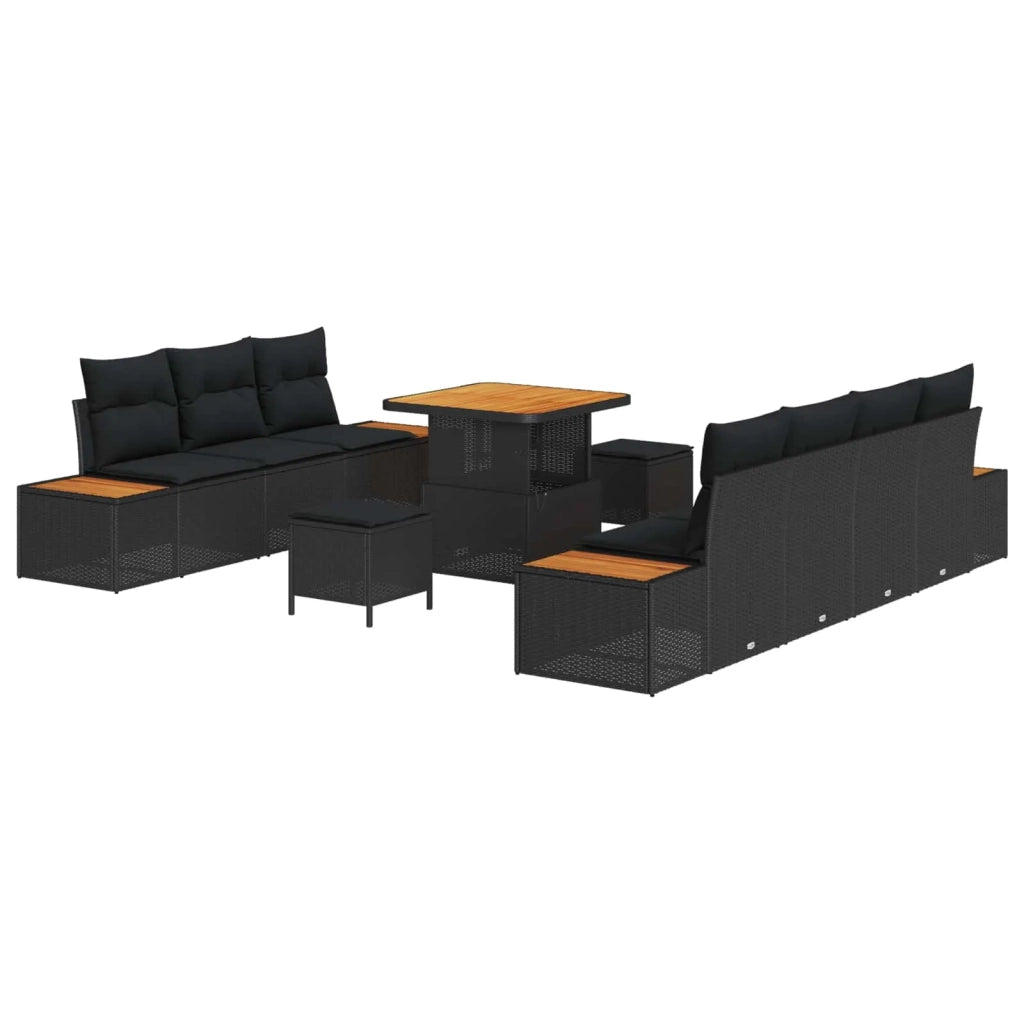 Set Divano da Giardino 10 pcs Nero polyrattan
