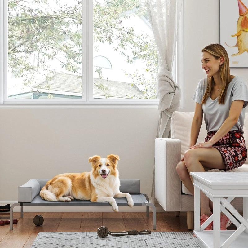 Letto rialzato per cani con supporto a L per cani di taglia media in poliestere grigio chiaro 110 × 75 × 30 cm