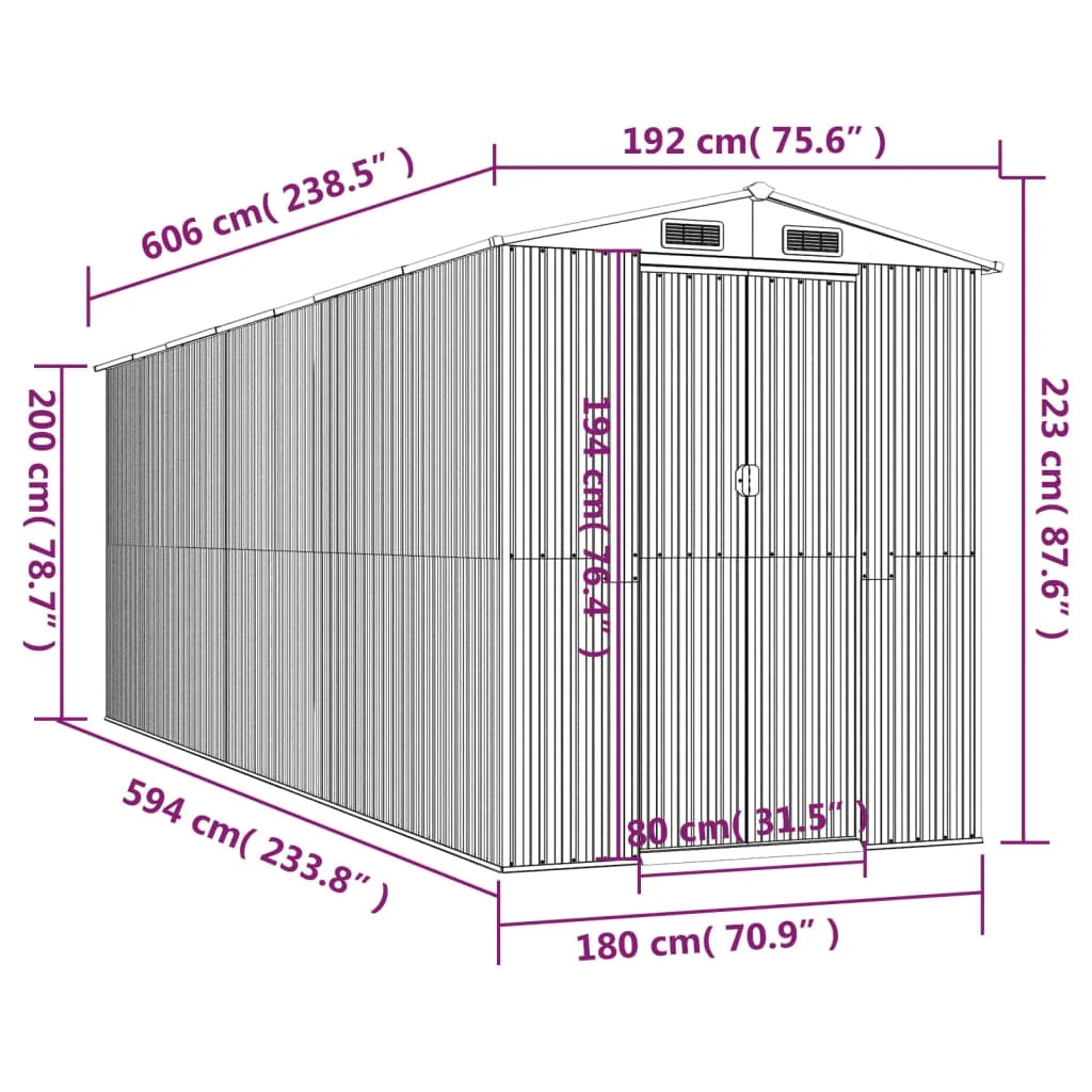 Casetta da giardino cabina ripostiglio capanno da esterno capanno per attrezzi robusta colore chiaro 192 x 606 x 223 cm acciaio zincato grigio 02_0022260