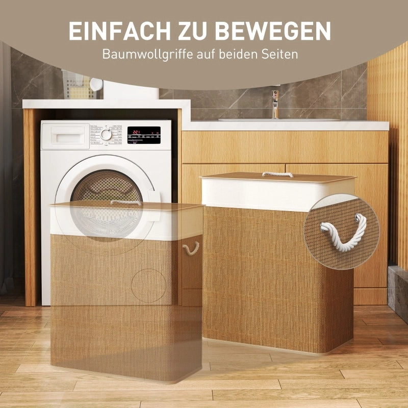 CESTO PORTABIANCHERIA 100 L 52x32x63 cm Bambù Marrone con coperchio