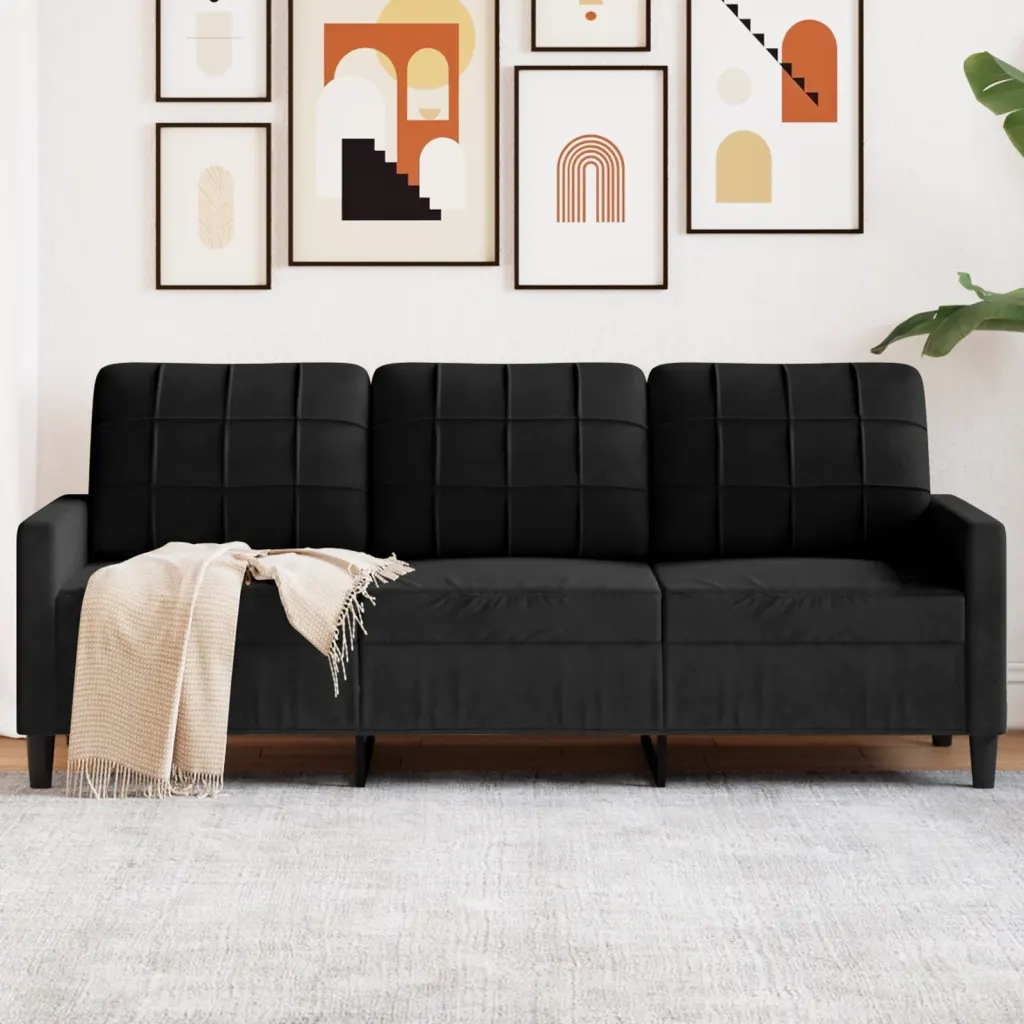 Divano | Divano da soggiorno | Sofa a 3 Posti Nero 180 cm in Velluto