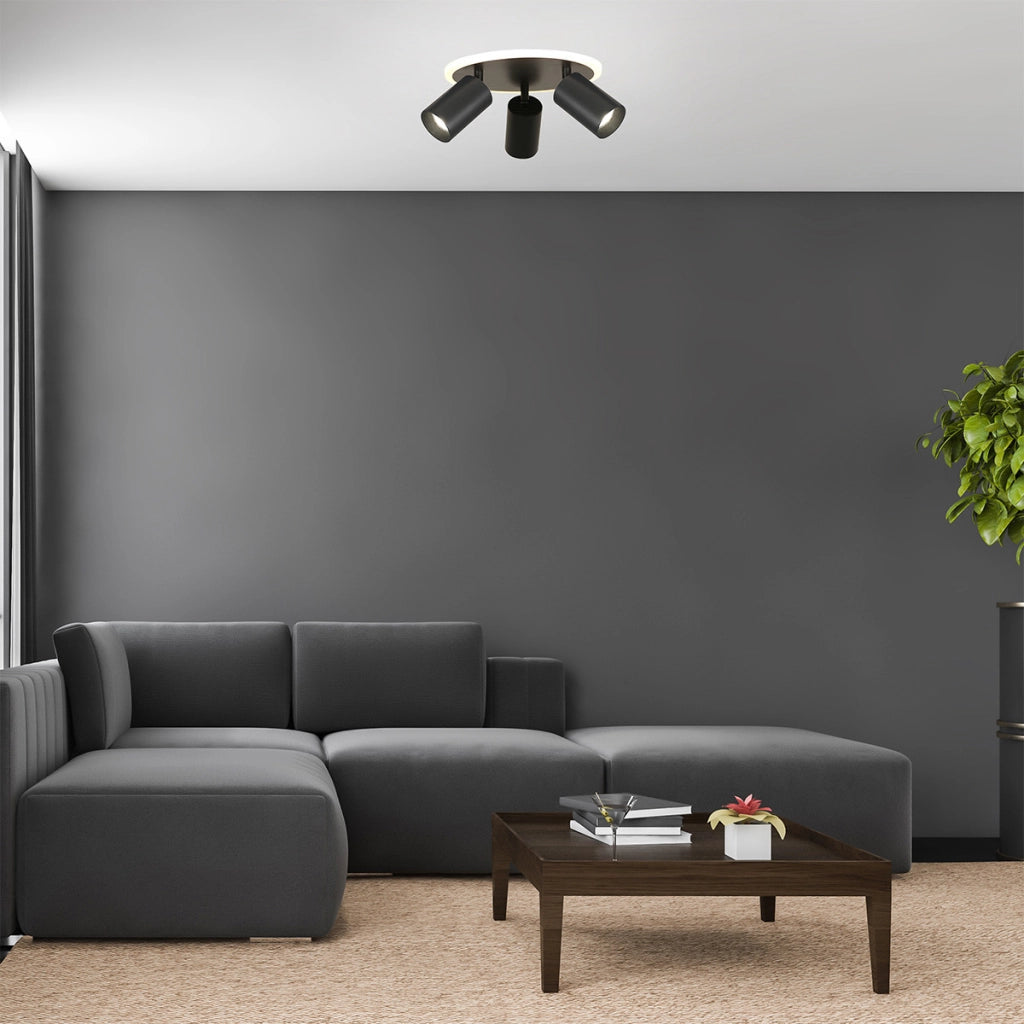 Plafoniera Parma nera 3 faretti orientabili GU10+LED CCT