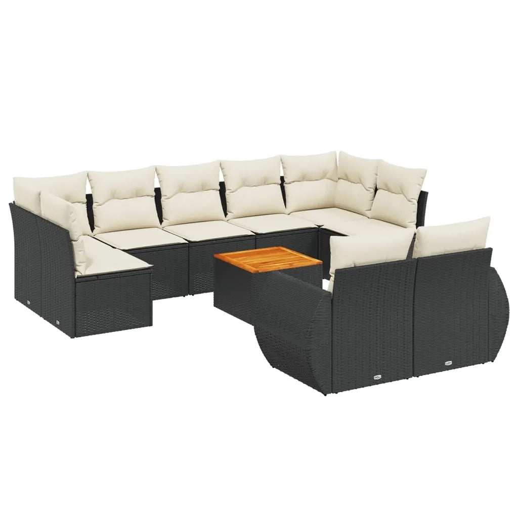 Set Divani da Giardino 10pz con Cuscini in Polyrattan Nero