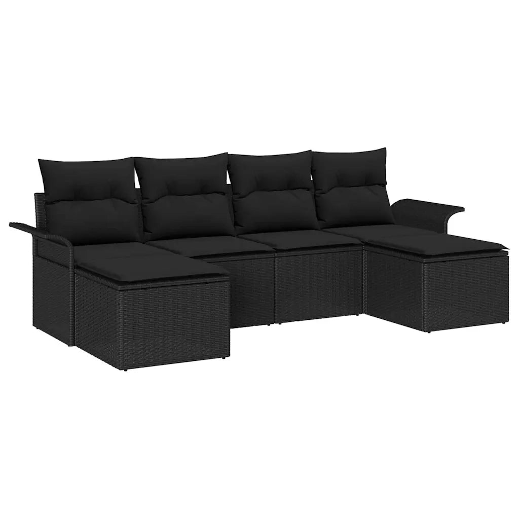 Set Divano da Giardino con cuscino 6 pcs Nero polyrattan 3345473
