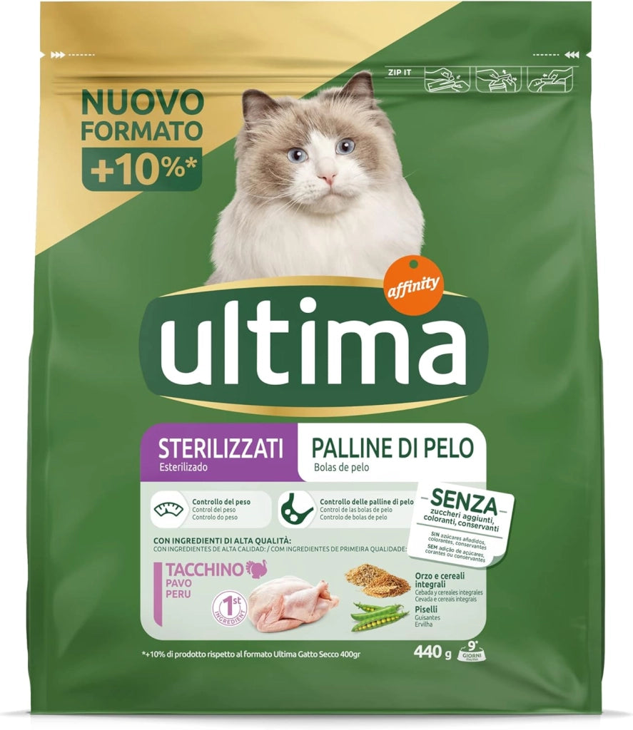 ULTIMA CROCCHETTE HAIRBALL GUSTO TACCHINO PER GATTI STERILIZZATI 440 GR PREVIENE PALLINE DI PELO