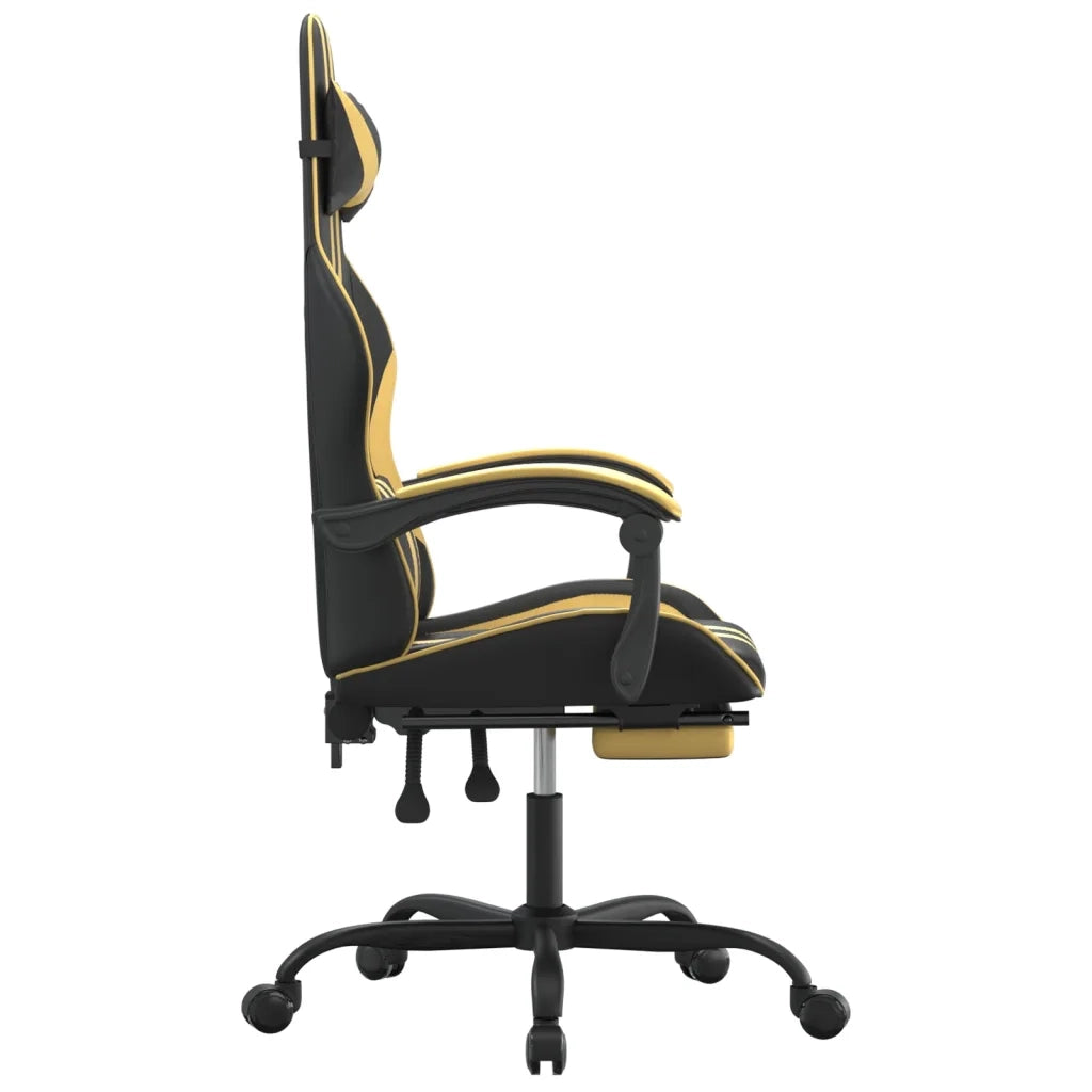 Sedia da Gaming Girevole con Poggiapiedi Nero e Oro Similpelle 349533