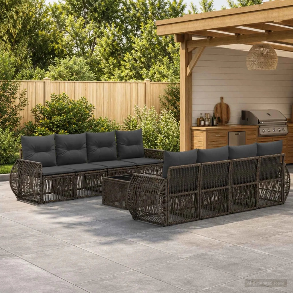 Set Divano da Giardino 9 pz Grigio polyrattan 3435362