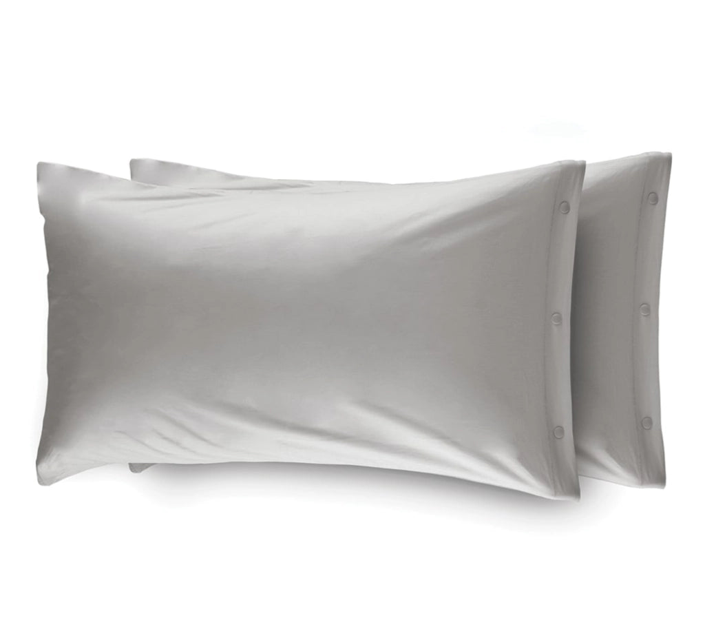 Coppia 2 Federe Cuscino Letto 100% Cotone Tinta Unita Sfoderabile Bottoni Laterali - Federe - Grigio
