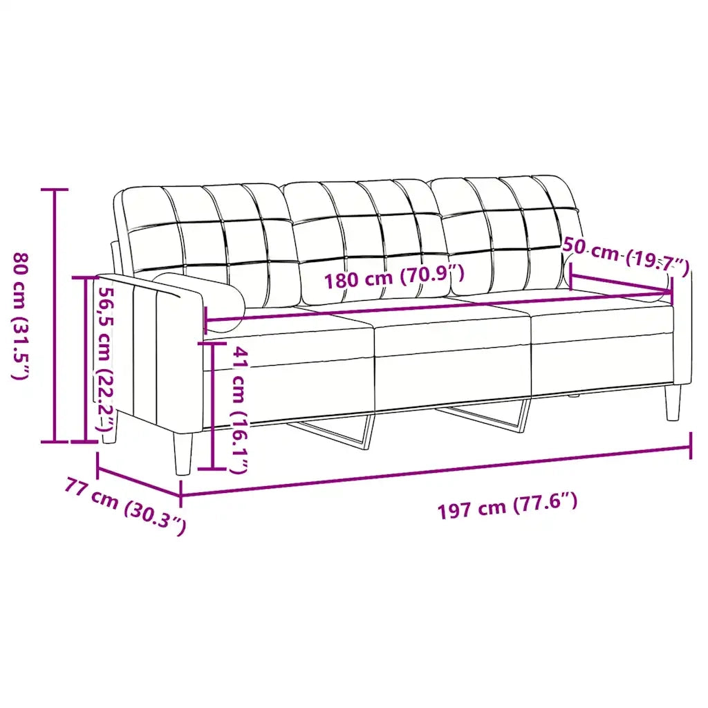 Divano a 3 Posti con Cuscini Marrone 180 cm in Velluto 3278236