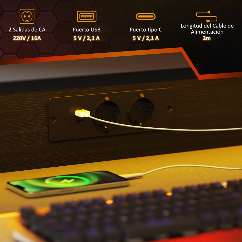 Scrivania Gaming con LED e Ripiani 100x60 cm ¨C Minimal ¨C Nero