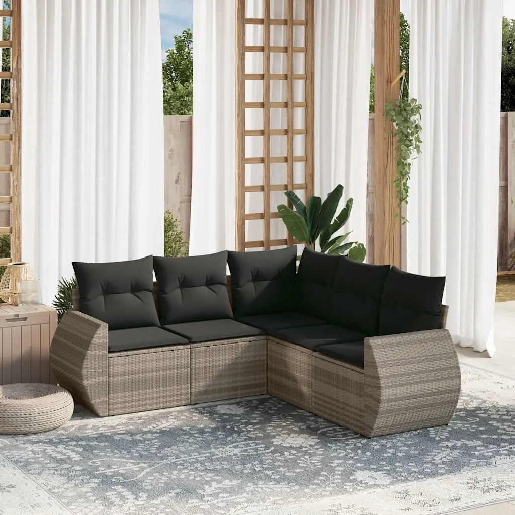 Set Divano da Giardino 5pz | Set Salotto da Giardino con Cuscini Grigio Chiaro Polyrattan