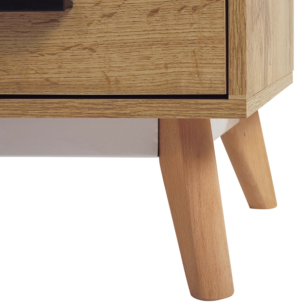 Mobile TV in legno chiaro con bianco per TV fino a 55ʺ con 4 cassetti e 2 ripiani rustico