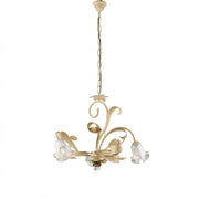 Lampadario Arte Povera Cesto Metallo Avorio E Oro 3 Luci E14