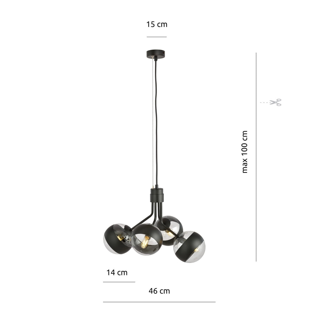 Lampadario Emibig Nova 4xE14 nero/vetro trasparente