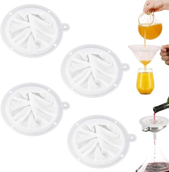 Set di Filtro a Maglia Fina 4 Pezzi - Filtro per Cucina in Nylon - Filtro per Alimenti - Filtro per Latte/Succo/Vino - Maglia 200/300/400/450 - Nylon di Alta Qualità - Filtro a Maglia Fina