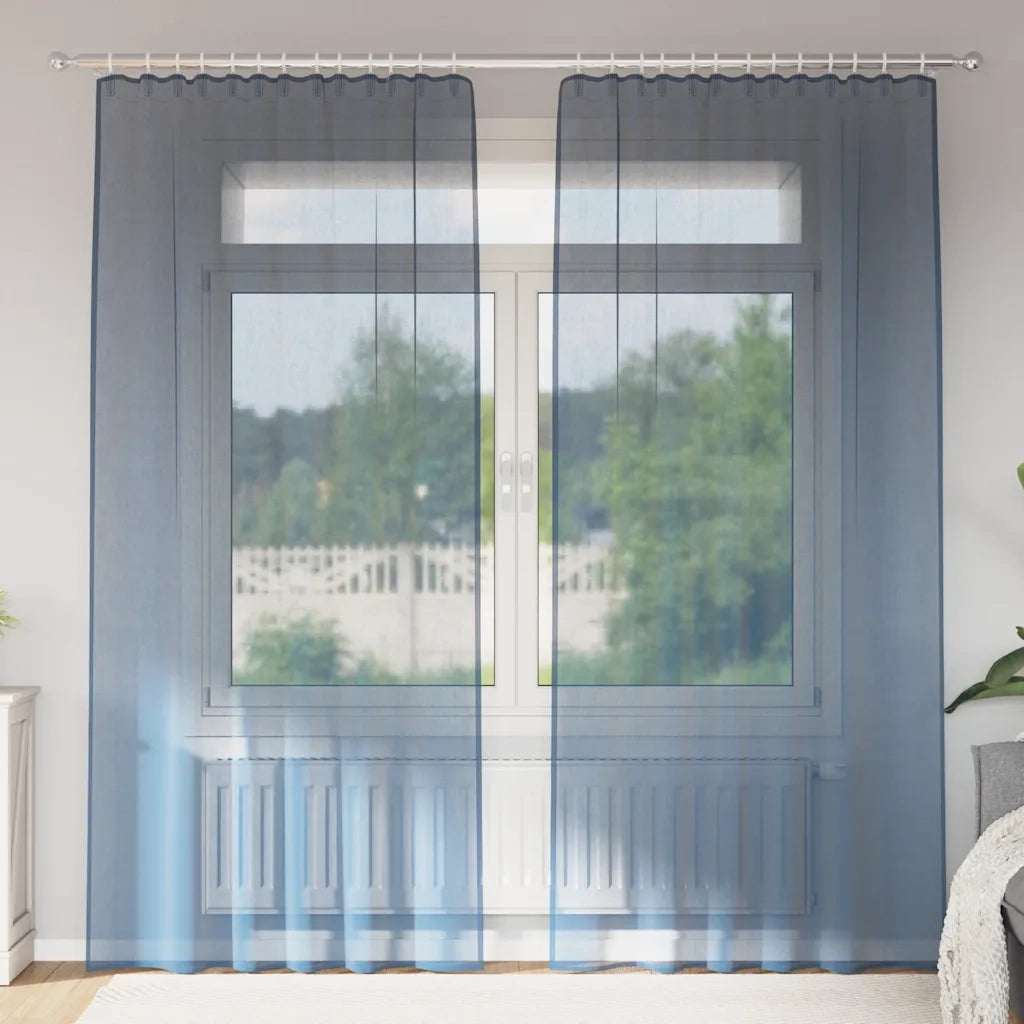 Tende in Voile con Tasche per Aste 2 pz Blu Reale