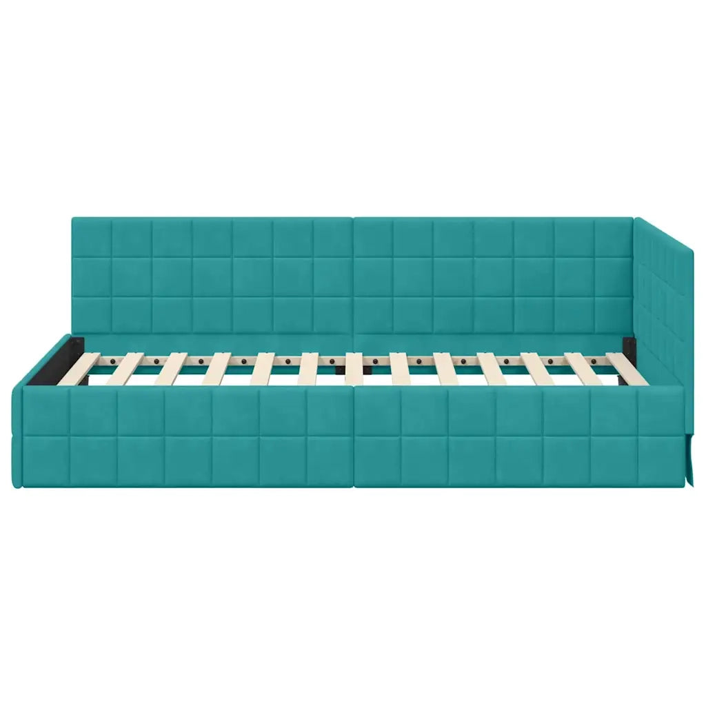 Cornice del letto ad angolo Turchese 90 cm x 190 cm Velluto