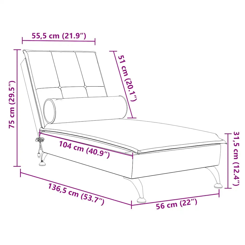 Chaise Longue Massaggi Cuscino a Rullo Grigio Chiaro in Velluto CFW3377138