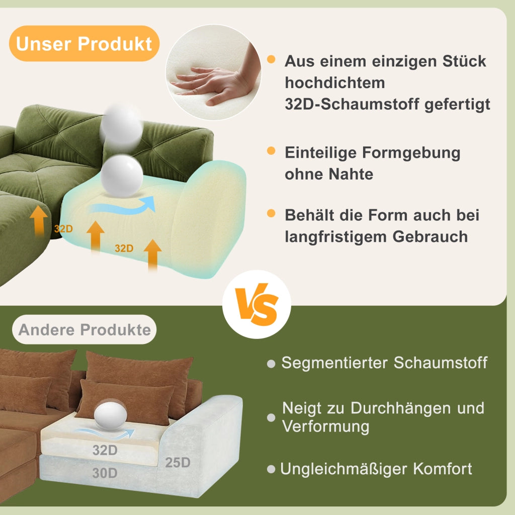 DIVANO Modulare in Chenille Verde con schiuma 32D